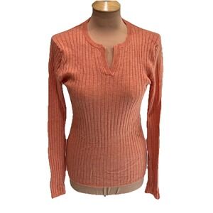 United Arrows Ribbed‎ Pullover Sweater 100% Wool Lightweight Peachy Orange